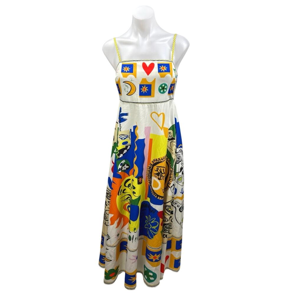 Commense Soleil Sun Multicolor Abstract Sleeveless Empire A Line Midi Dress S